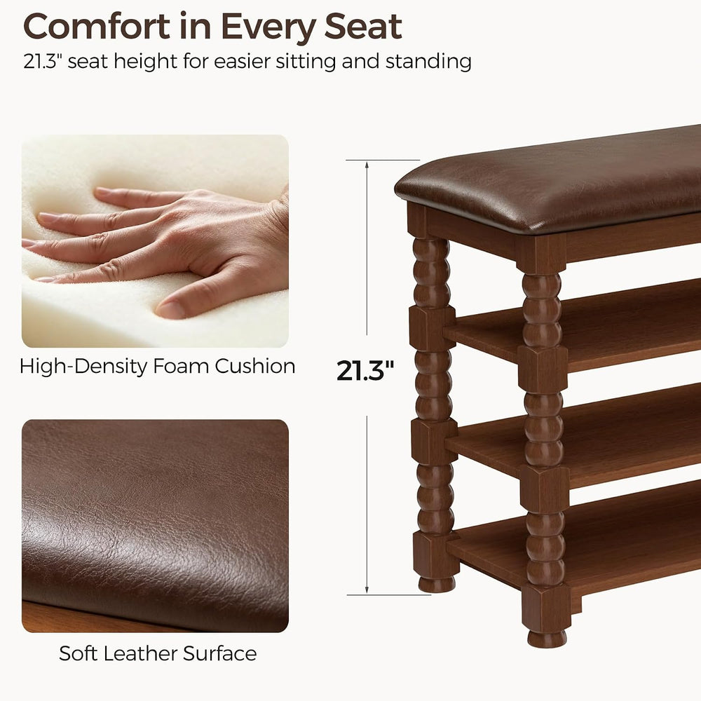 Homleke Solid Wood Shoe Storage Bench with Cushion,Classic Turned Ball Legs |...