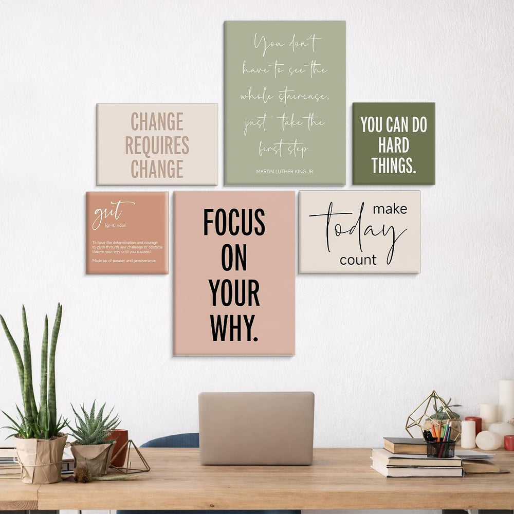 Framed Motivational Office Wall Decor, Set of 6 Boho Inspirational Prints