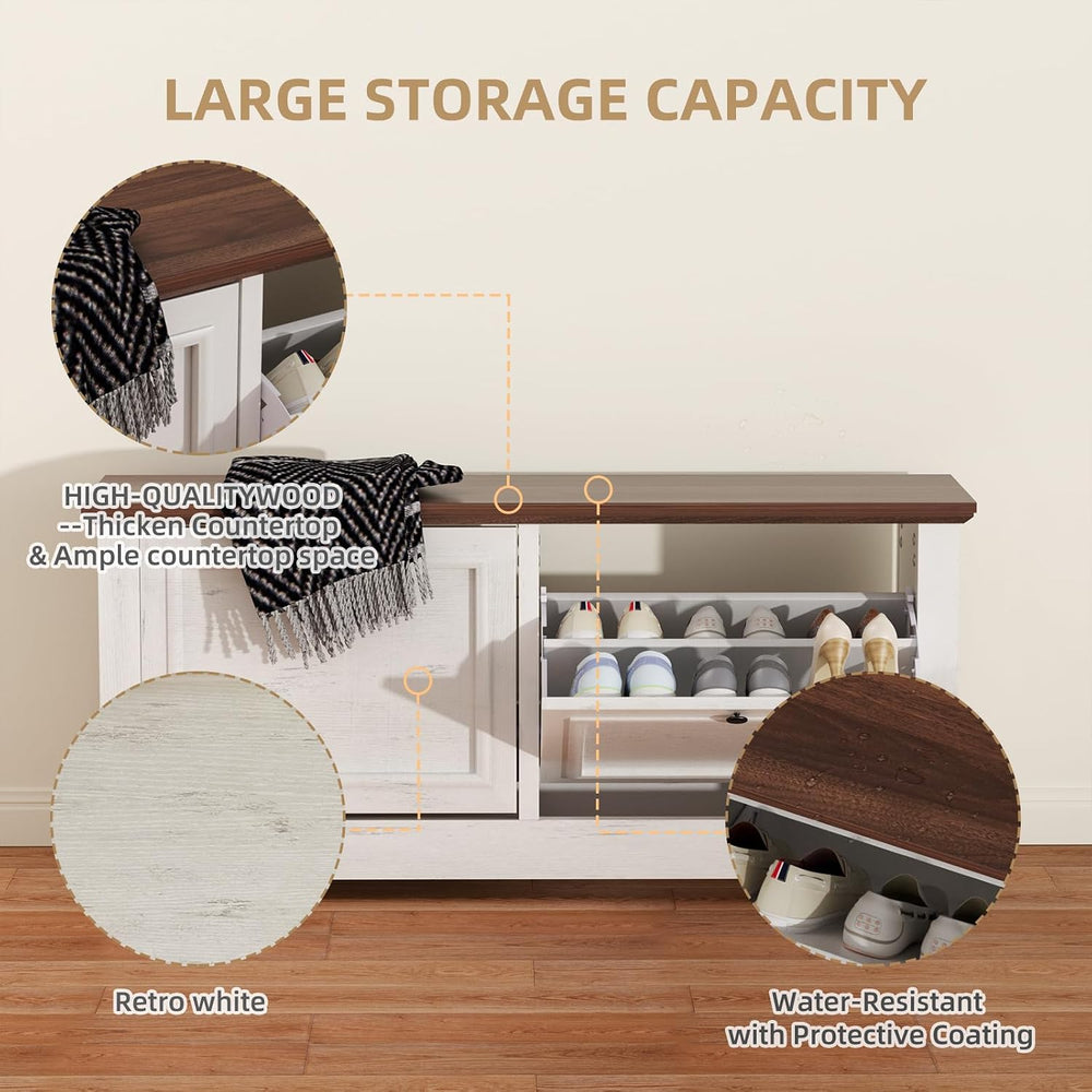 Shoe Storage Bench with Seat, Entryway Shoe Cabinet with Drawers | Flip Drawe...