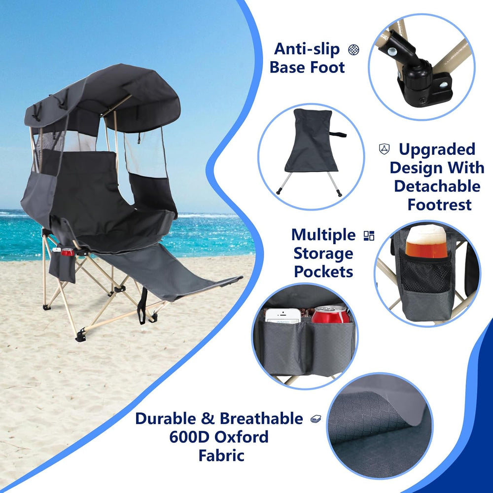 Folding Camping Chairs Canopy Outdoor: Sports Portable Beach Chair with Canop...