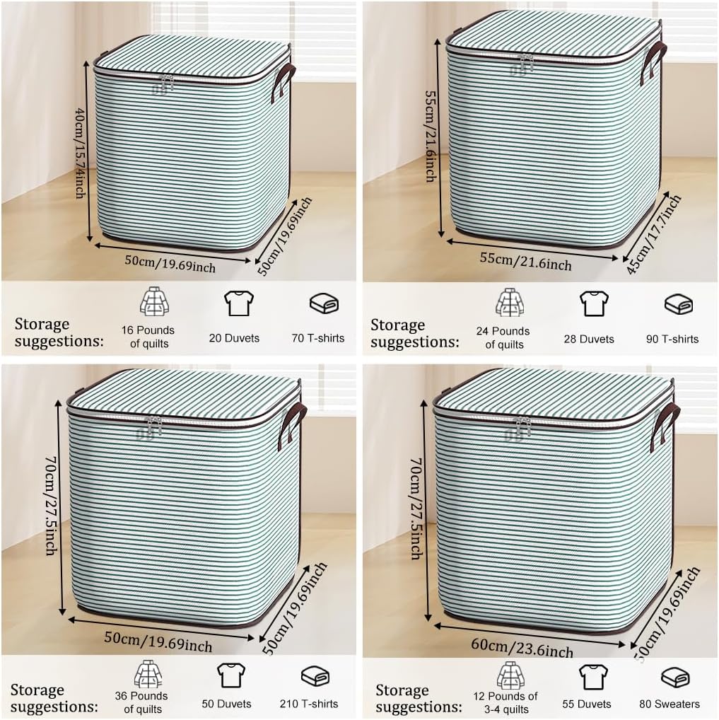 Large Clothes Storage Bins, 4 Pack Foldable Blanket Storage Bags, Storage Containers for with Reinforced Handle and Zippers for Bedroom, Closet, Comforters, Pillows, Toys
