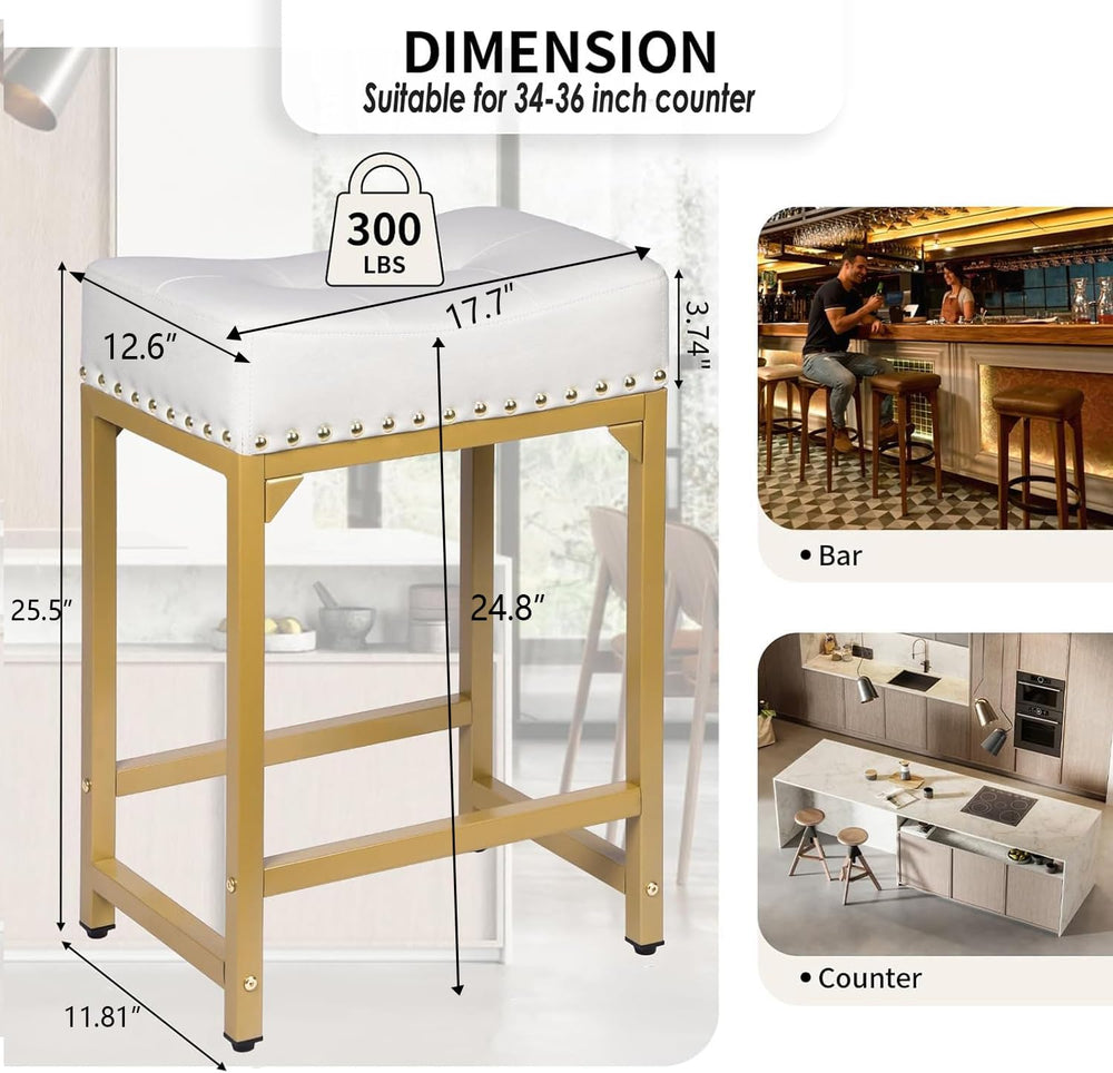 Bar Stools Set of 2, Counter Height Bar Stools for Kitchen Island, 24 Inch Mo...