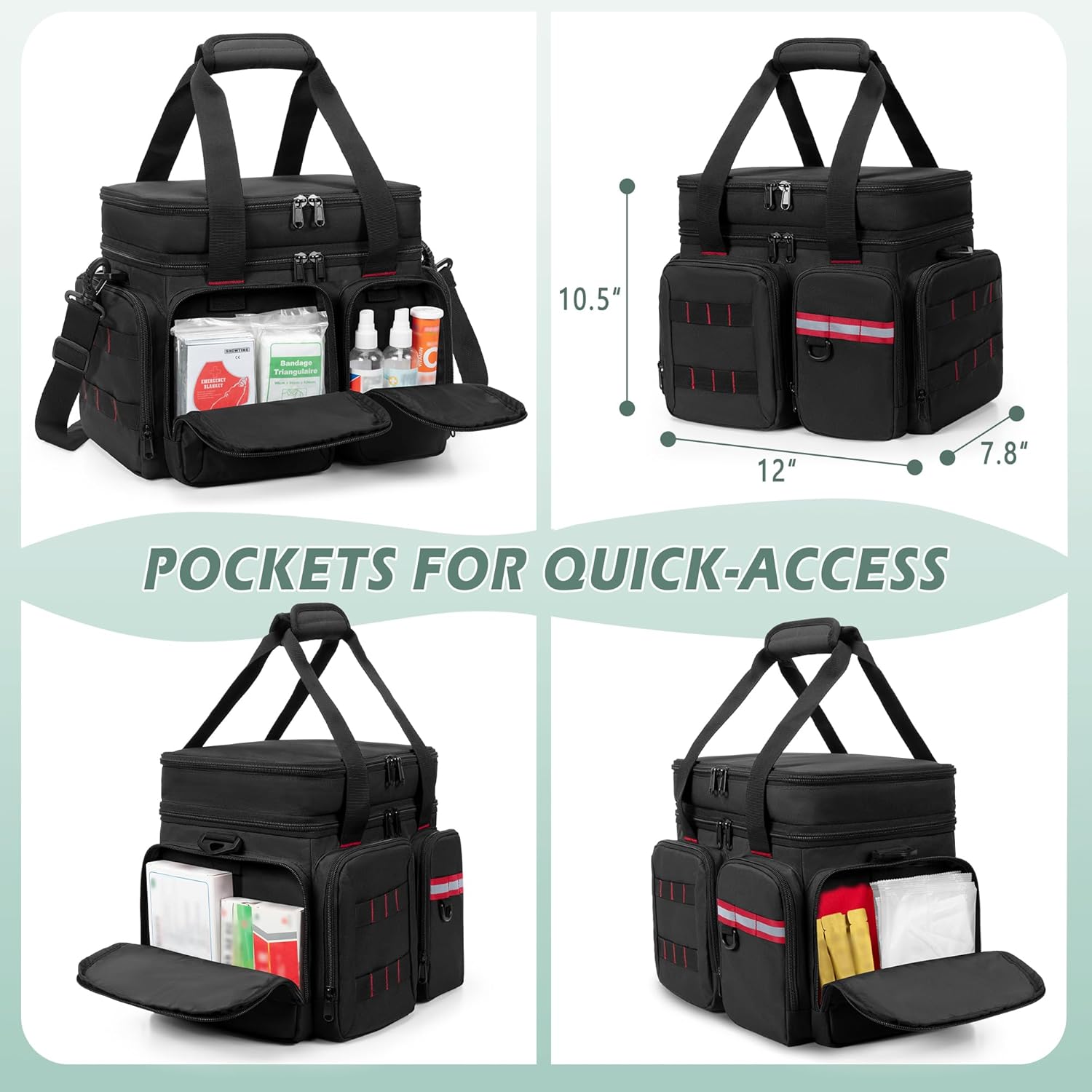 Medicine Organizer Bag with Insulated Pocket for Travel, Pill Bottle Storage Bag with 4 Customized Dividers & Shoulder Strap for Medication, Insulin and First Aid Supplies, Black (Bag ONLY)
