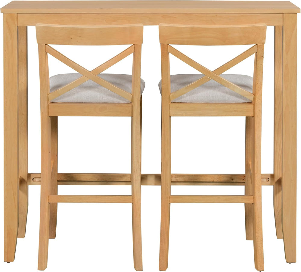 LUMISOL 3 Piece Pub Table and Chair Set, Small Wood Counter Height Bar Table ...
