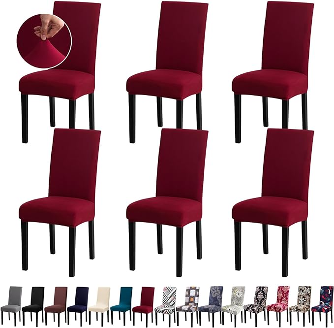 Chair Covers, Stretch Kitchen Dining Room Chair Covers Set of 6, Removable Washable Dining Chair Slipcovers for Home, Hotel, Banque