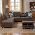 3-Piece L-Shaped Modular Sofa – Convertible Sectional Couch with Movable Chaise & Storage Ottoman, Multi-Scene Use for Living Room, Apartment & Office, Dark Brown