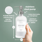 Vine Creations White Glass Soap Dispenser, 2 Pack Kitchen Soap Dispenser Set with Stainless Steel Pump, 16 oz Dish Soap and Hand Soap Dispensers for Bathroom with Waterproof Labels