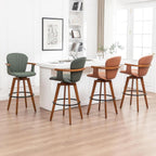 LUNLING 26” Counter Height Stools Set of 2,Mid Century Modern Bar Stools,Green PU Leather Kitchen Island Stool,Wood High Barstools Swivel with Back and Arms for Home Bar Furniture