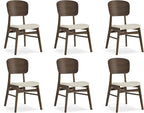 Wooden Dining Chairs Set of 6, Upholstered Modern Dining Room Chairs, Mid Century Oak Kitchen Chairs with Ergonomic Wood Backrest for Farmhouse, Restaurant, Café (Cream Fabric & Walnut Color)