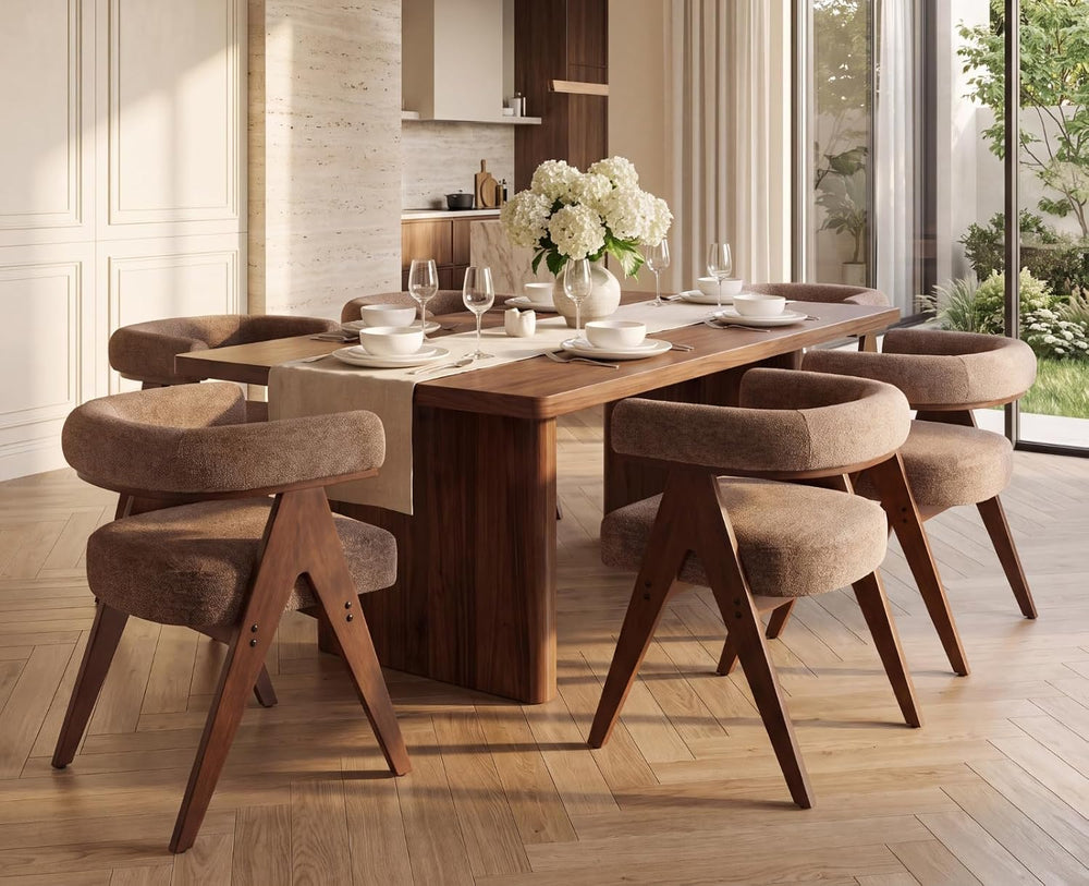CIMOTA Barrel Wooden Dining Chairs with Arms Set of 6, Farmhouse Fabric Uphol...