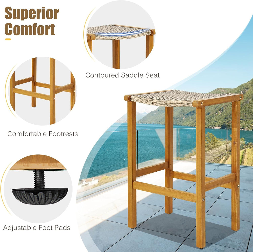 COSTWAY Outdoor Bar Stools Set of 4, 30-inch Height Backless Bar Chairs with ...