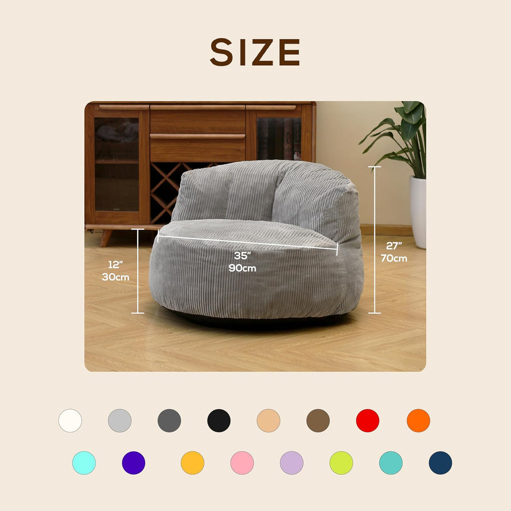 N&V Large Crescent Bean Bag Chair, Adult Size Bean Bag Sack, Foam Filling, Soft Premium Corduroy Bean Bag for Living Room Bedroom Dorm and Office (Black)
