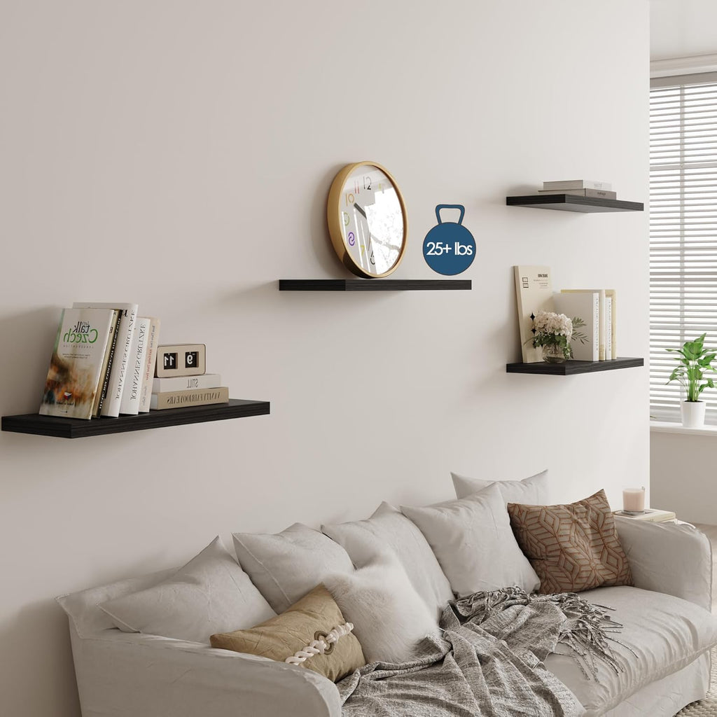 Wall Shelf Set of 3,Dark Wood Floating Shelves 30 in W x 10 in D x 1 in H, Wooden Floating Wall Shelf with Invisible Brackets for Living Room/Bedroom/Bathroom/Kitchen Storage and Decor