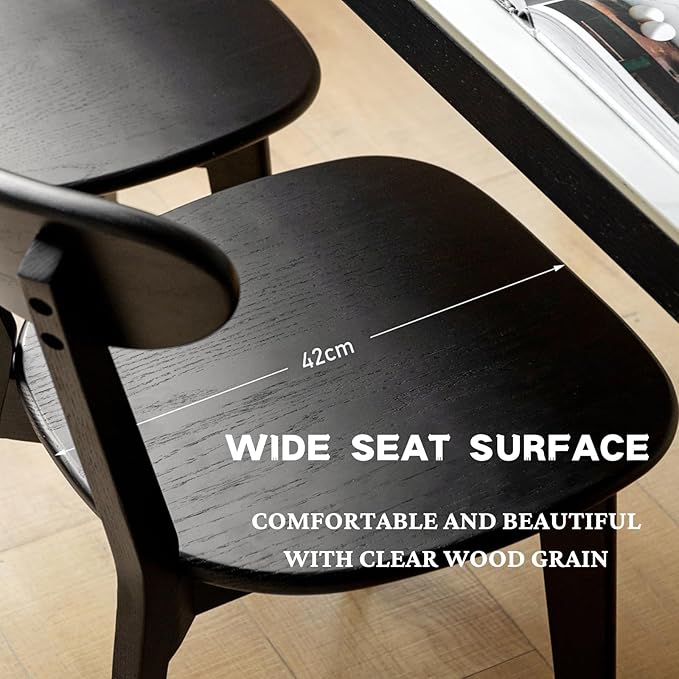 100% Solid Wood Dining Chairs,Mid Century Modern Dining Chairs with Rounded Backrest,Kitchen,Dining Room Chairs Set of 1/2/4 (4, Black Color)
