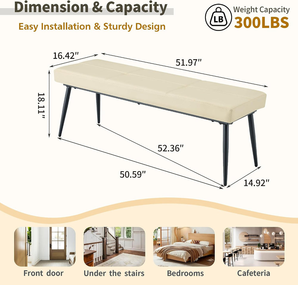 Modern Upholstered Dining Bench for 2-3, Leather Bench with High-Resilience S...