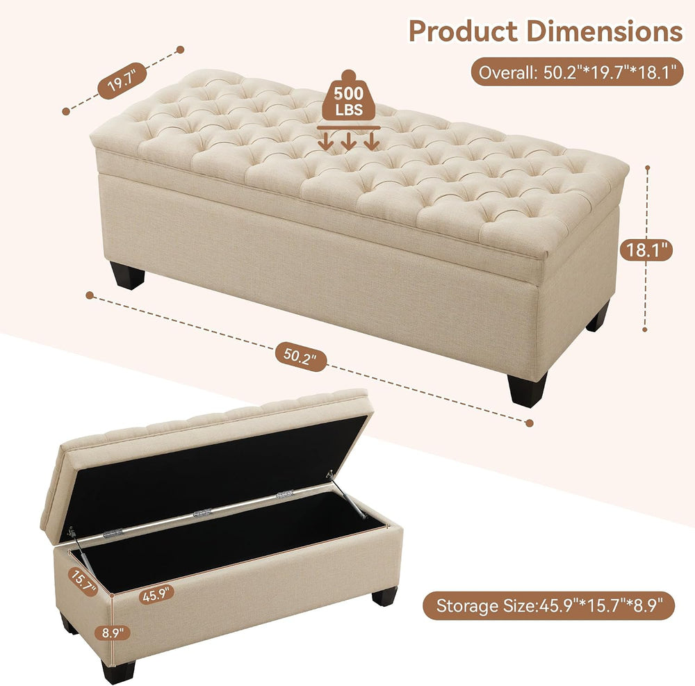 WUTUTUEE 51" Fabric Storage Ottoman Bench, Upholstered Rectangle End of ...
