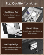 Uten 6-Slot Watch Box, 2-Layers PU Leather Watch Case with Glass Lid, Watch Holder Organizer with Soft Pillow and Velvet Lining, Watch and Jewelry Storage Box