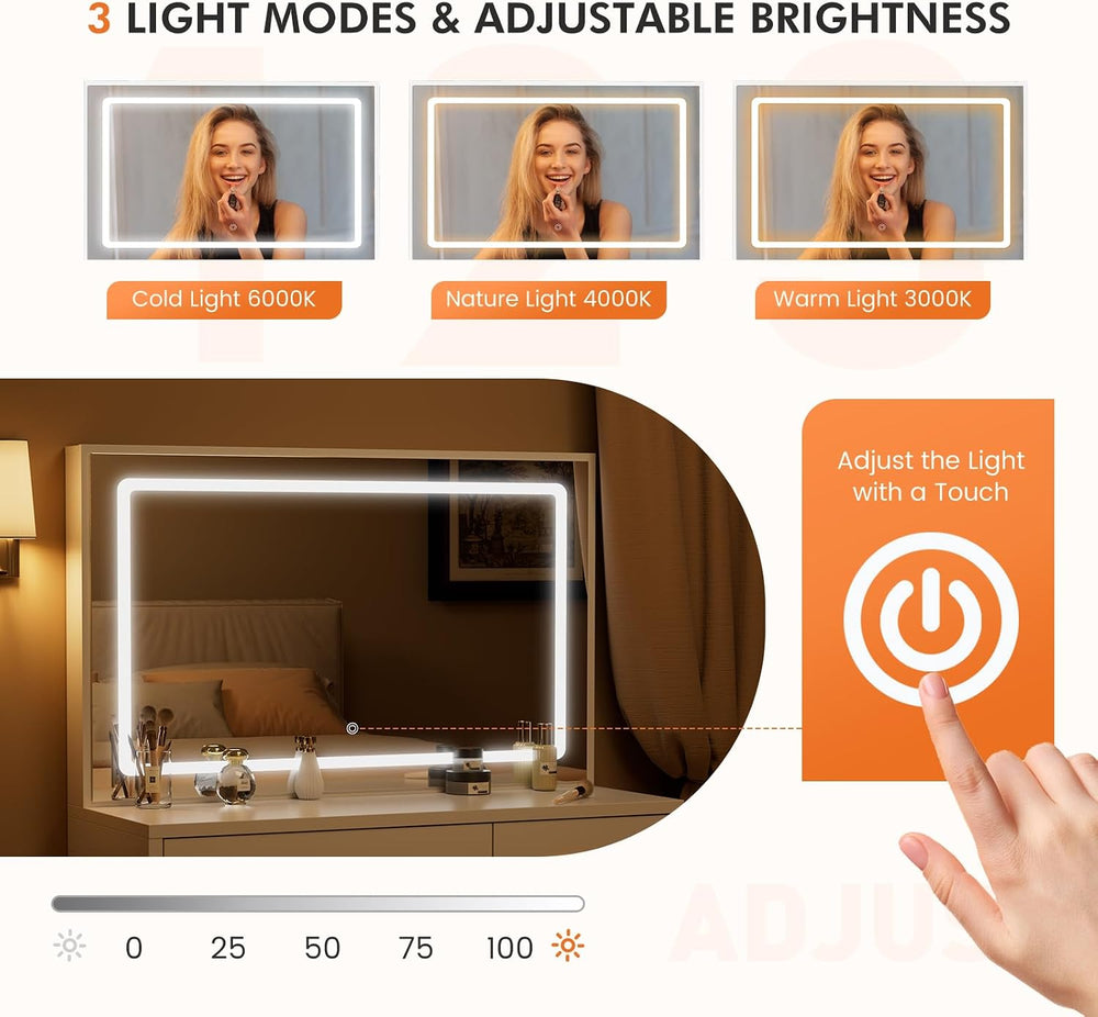 Sweetcrispy Makeup Vanity Desk, LED Mirror, Charging Station | Dressing Table...