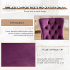 Mid Century Modern Dining Chairs Set of 4, Purple Velvet Upholstered Tufted Back, Kitchen & Dining Room Chairs, Brushed Silver Metal Legs, Nailhead Trim, Sillas para Comedor (Purple, 4 Pcs)