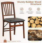 COSTWAY Folding Dining Chairs Set of 2, Upholstered Wooden Dining Room Chairs with PVC Padded Seat, Solid Wood Frame and 400LBS Capacity for Kitchen Apartment (Black & Brown)