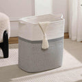Tall Laundry Basket With Handles,Woven Cotton Rope Big Laundry Hamper Sorters,Versatile Storage for Dirty Clothes,Baby Toys,and Blankets in Bathroom, Nursery,and Living Room (White/Gray, 80L)