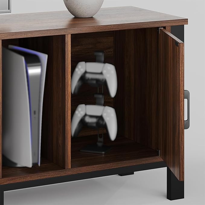 Bestier TV Stand for 75/80/85 inch TV, LED Gaming Entertainment Center, Modern TV Cabinet with Glass Shelves for Living Room, Media Console with 2 Storage Drawers & Cabinets for Bedroom, Walnut