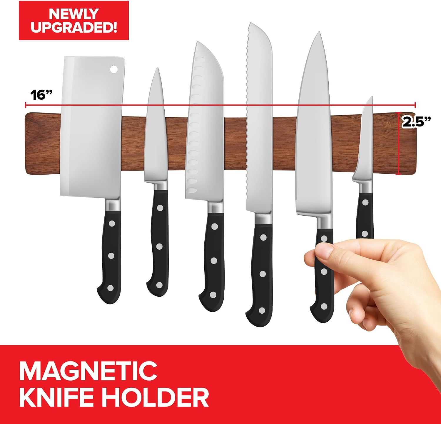 16 Inch Acacia Wood Magnetic Knife Holder with Multipurpose Use, Magnetic Knife Holders for Kitchen, Wooden Knife Rack, Magnet Strips for Knives & Metal Utensils, Tool Holder, Art Supply Organizer