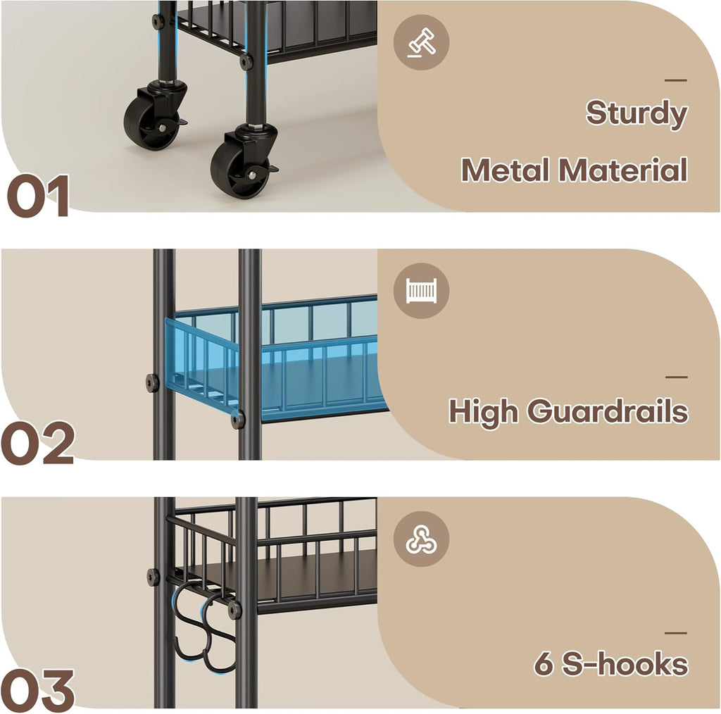 Slim Rolling Storage Cart with Wheels, Metal 6 Tier Mobile Shelving Unit Organizer Kitchen Utility Cart for Office Bathroom Kitchen Laundry Room Narrow Places (6inches)