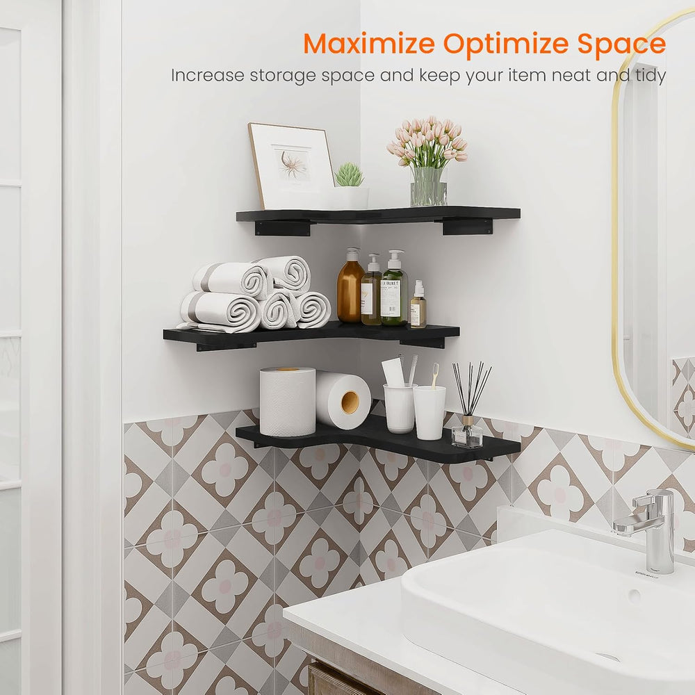 Homode Corner Shelves Wall Mounted, Set of 3 Floating Corner Shelves with Cor...