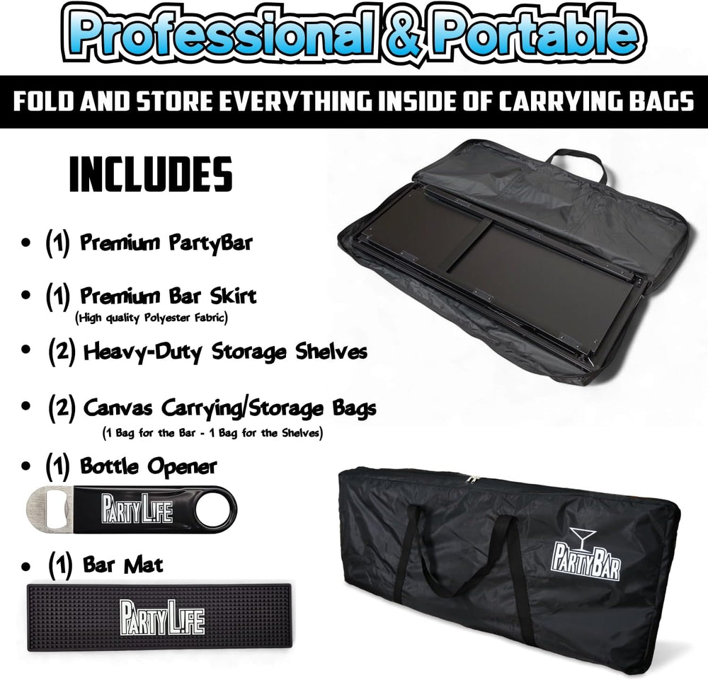 PartyLife 48" Premium Portable Bar Table w/Folding Legs, Black Fabric Ba...