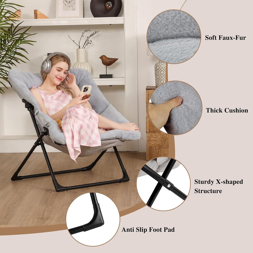 Comfy Saucer Chair for Adults, Set of 2, Soft Faux Fur Bedroom Chair, Accent ...