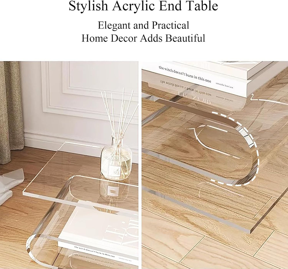 S-Shaped Acrylic Side Table with Magazine Bookshelf Modern Nightstand for Liv...