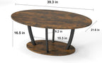 Manora Rustic Small Oval Coffee Table for Living Room, Narrow Wood Center Table with Shelf, Retro Style Coffee Table with Curved Metal Legs, Stable and Easy Assembly, Dark Brown