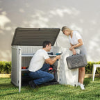 Horizontal Outdoor Garden Storage Shed for Backyards and Patios, Plastic Storage Box Waterproof, Small Shed 26 Cubic Feet Capacity for Bike, Garbage Cans, Lawn Mower, Tools and Garden Accessories
