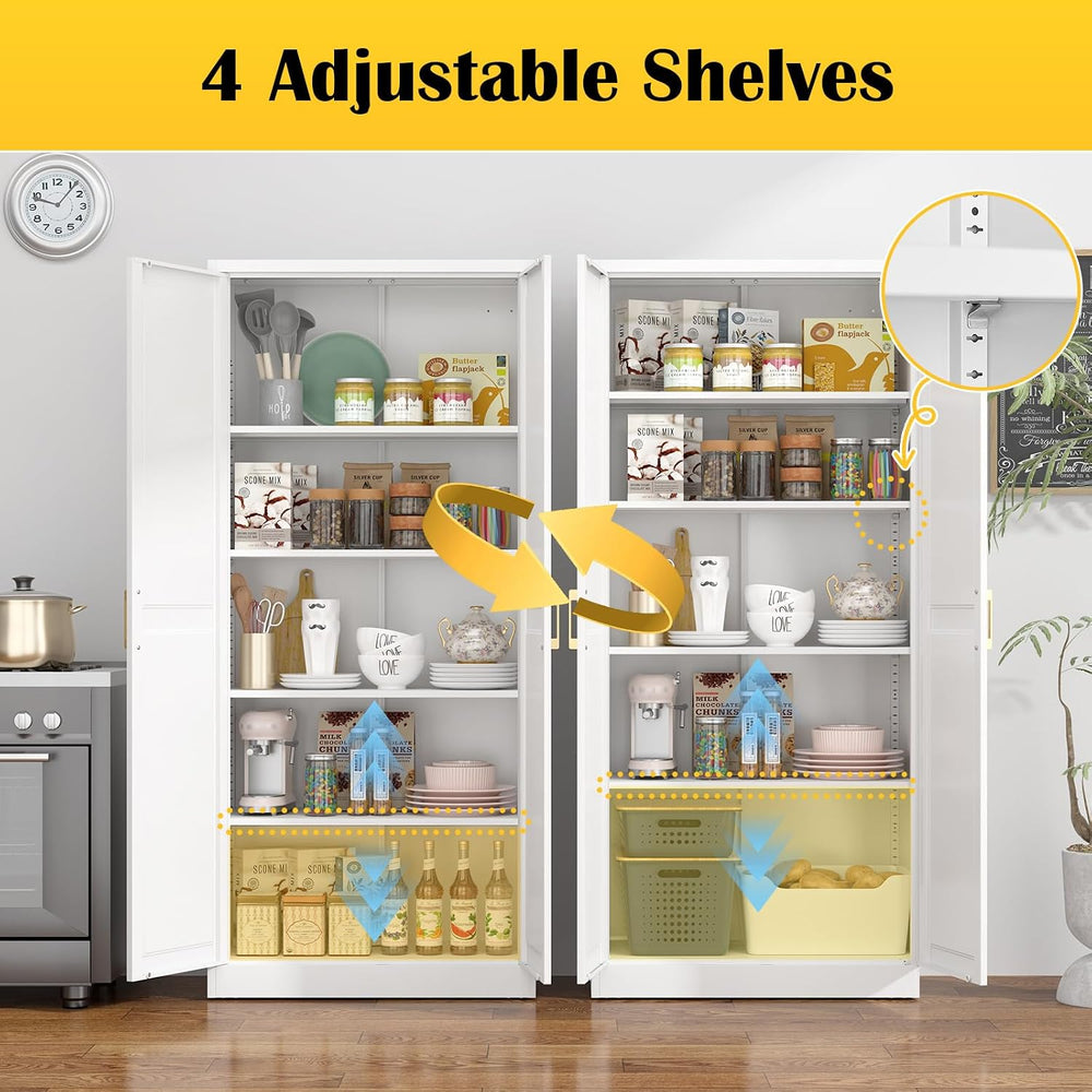 Steeloong 71"Metal Pantry Storage Cabinet with Doors & 4 Adjustable ...