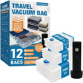 12 Pack Travel Vacuum Storage Bags with Rechargeable Wireless Electric Pump, Travel Packing Bags for Luggage and Suitcase, Carry-on Size Compression Space Saver for Clothes and Clothing