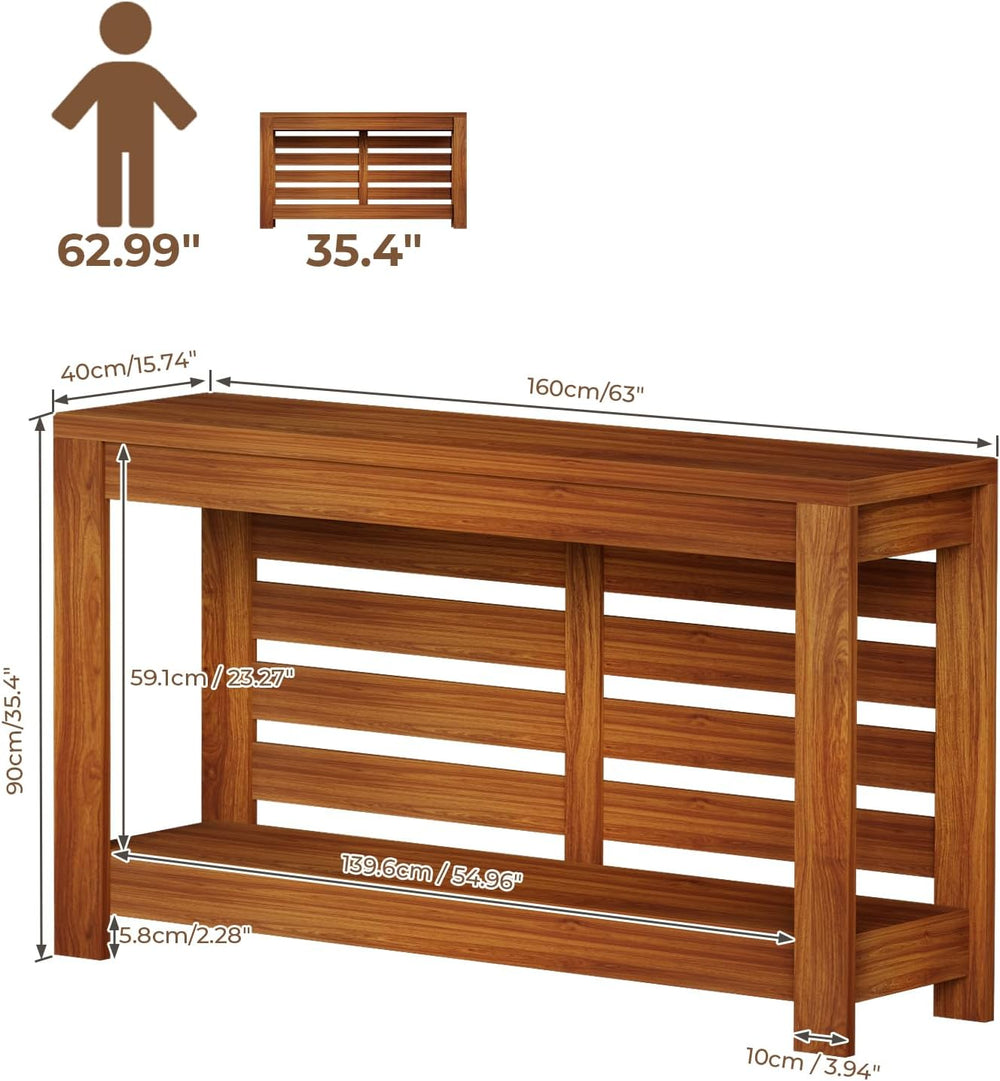 Bigbiglife 63 Inch Grille Console Table, Rustic Farmhouse Wood Sofa Table wit...