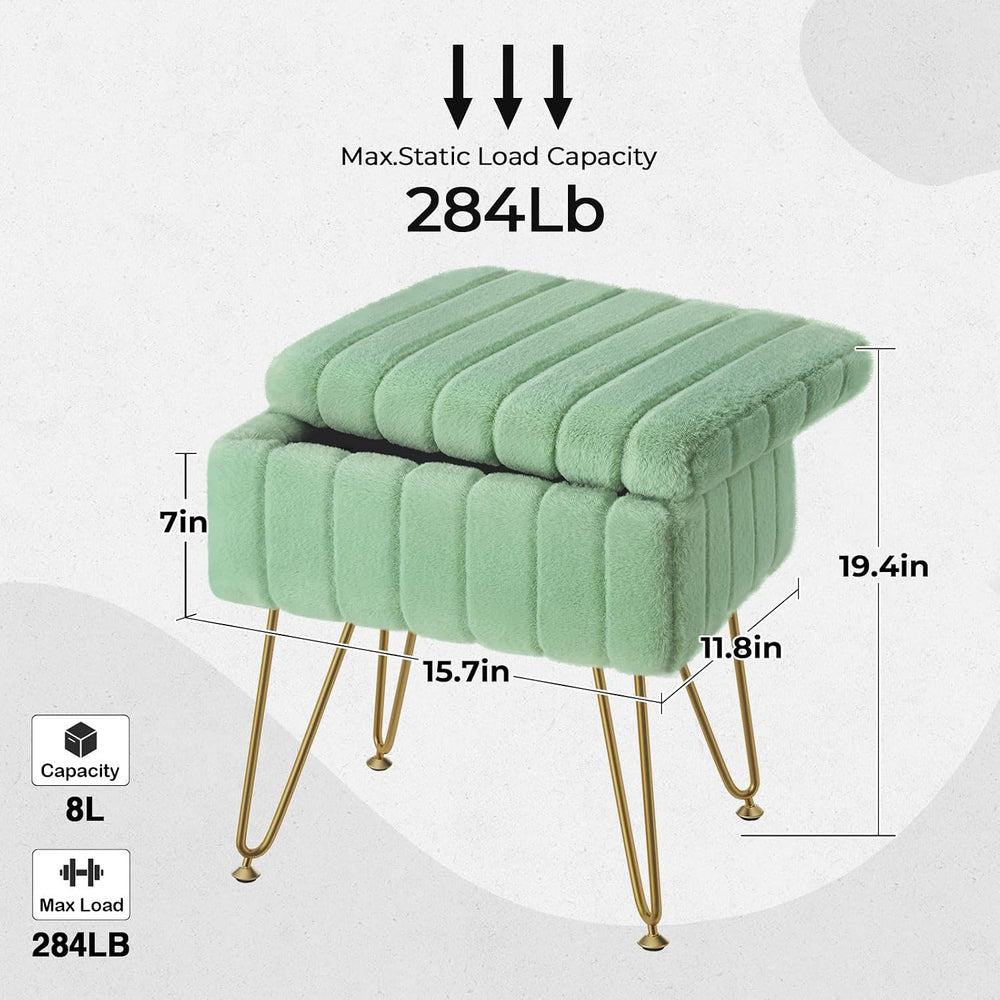 Greenstell Vanity Stool Chair Faux Fur with Storage, 15.7"L x 11.8"...