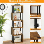IBUYKE 6-Tier Tall Bookshelf,S-Shaped Geometric Bookcase, Wood Display Shelves with Storage,Industrial Bookshelf for Living Room Bedroom, Home Office, Rustic Brown WBC016H