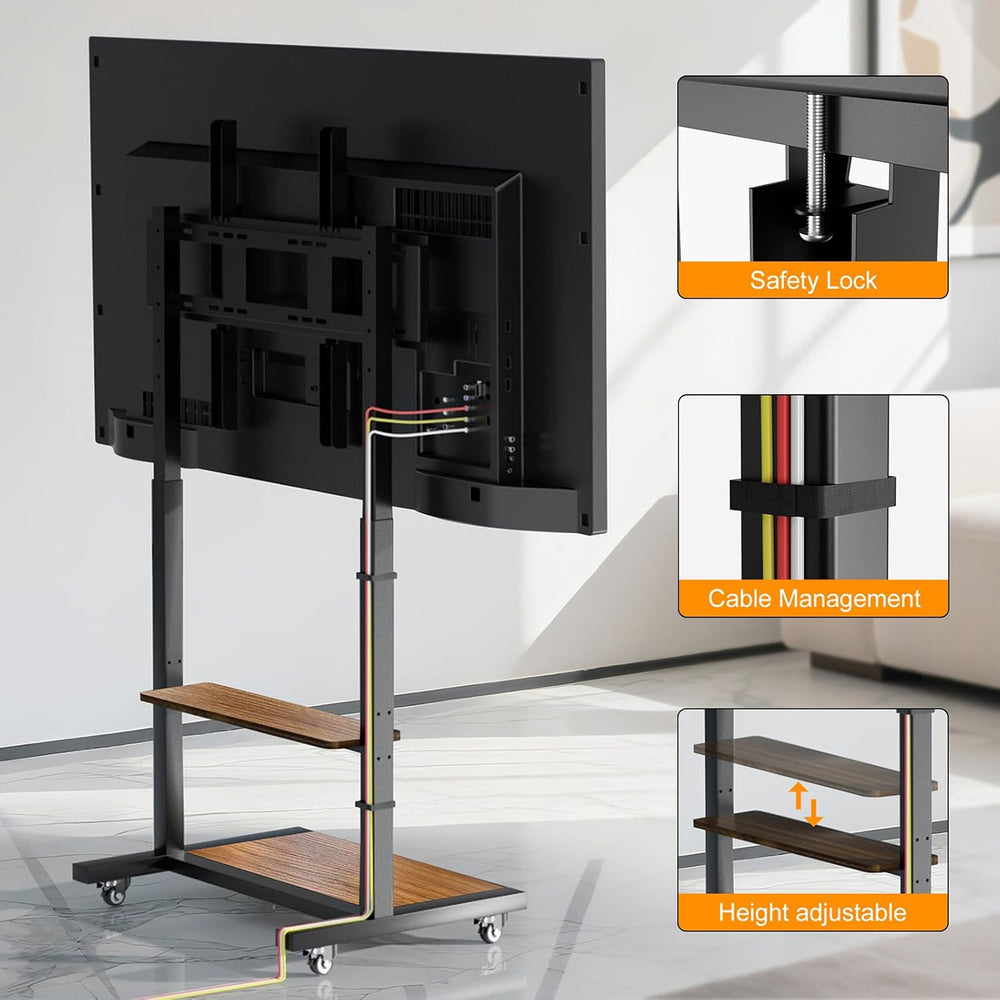 Mobile TV Stand for 40-100 Inch TVs, Max VESA 800x600mm, Walnut | Height Adju...