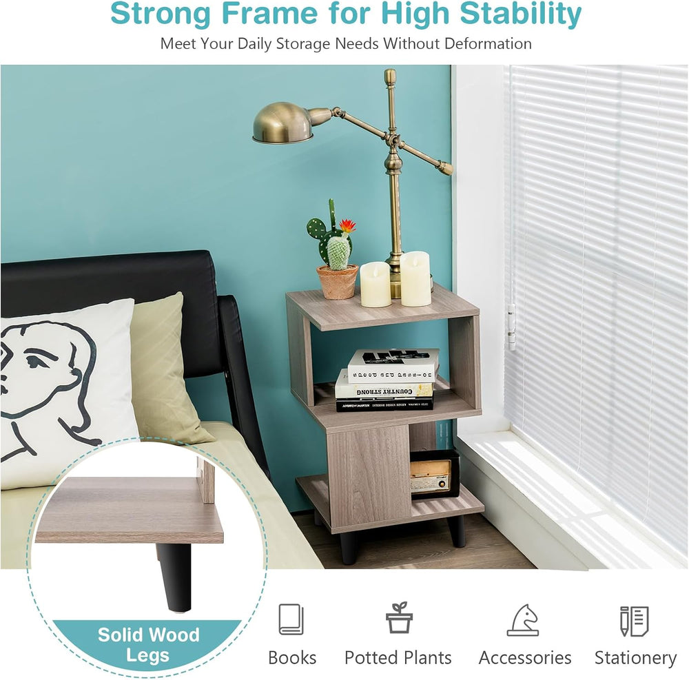 Giantex End Table, Wood Nightstand with Legs, Accent Sofa Side Table Open Sto...