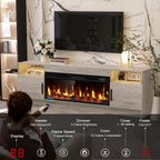 Kucreiheat TV Stand with Fireplace, Led Lights-Entertainment Center for Up to 80 inch TV-Modern TV Console for Living Room with Storage Cabinet, Faux Log Fireplace TV Stand, Oak Grey