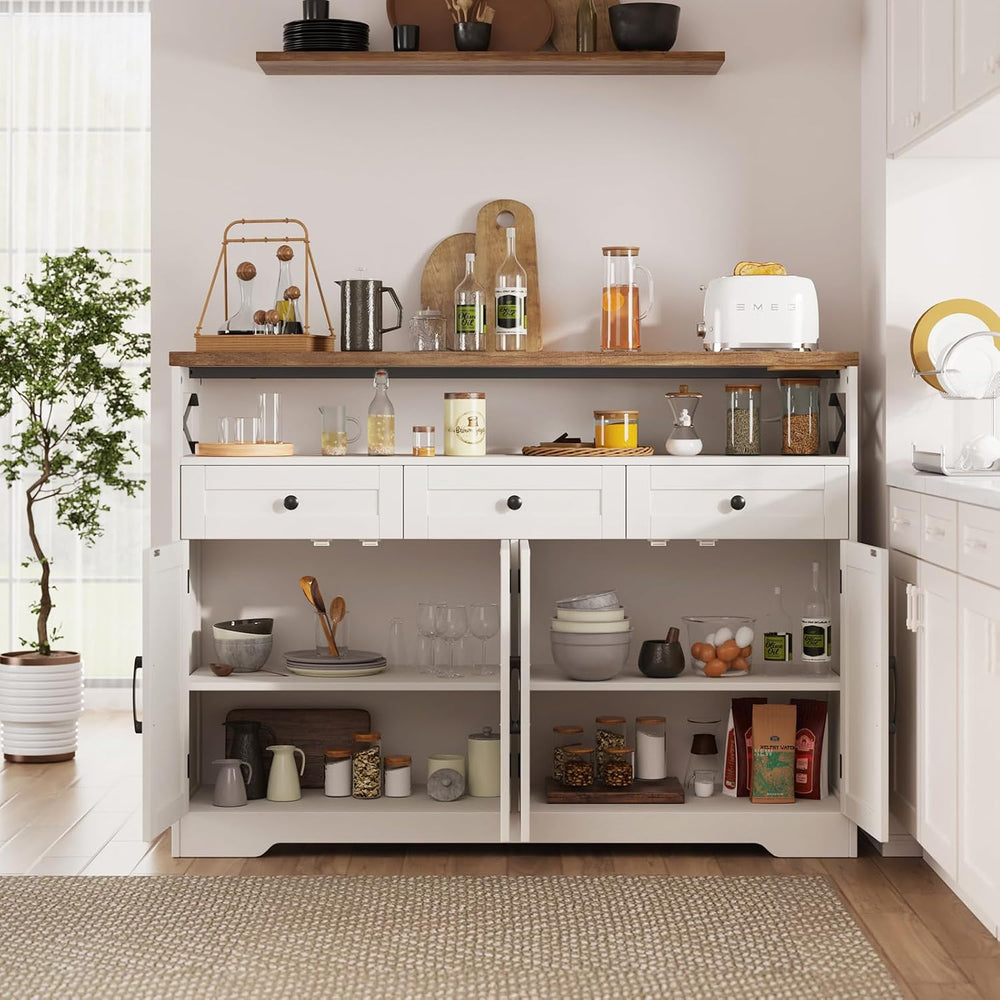 51" Farmhouse Buffet Sideboard Cabinet with Storage, White Kitchen Stora...