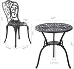 Outdoor Bistro Set 3 Piece Patio Bistro Set, Cast Aluminum Bistro Table and Chairs Set of 2, Small Patio Table Set for Porch, Black