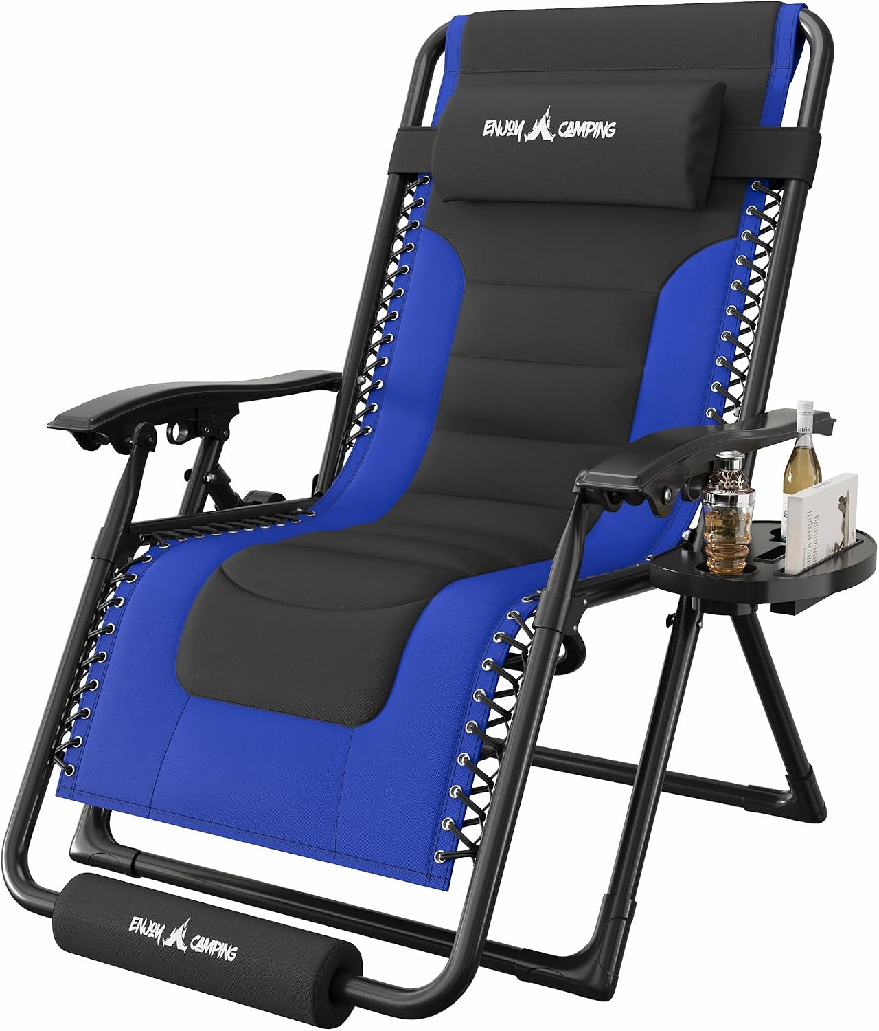 Amopatio XL Padded Zero Gravity Chairs Foldable Zero Gravity Lounge Chair Outdoor Portable Reclining Chair with Removable Cup Holder/Headrest/Footrest