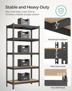 SONGMICS 5-Tier Storage Shelves, Load 2310 lb, Garage Storage, Boltless Assembly, Adjustable Shelving Unit, 17.7 x 35.4 x 70.9 Inches, for Study Shed Basement, Black and Natural Beige UGLR450B01