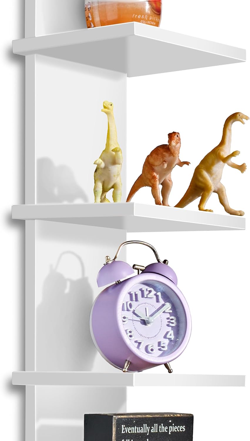 Sorbus 5-Tier Floating Wall Shelf with Hooks, 31 Inch (1 Pack, White)