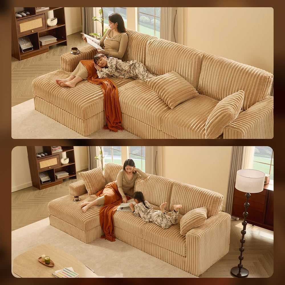 GOSUHI 113" L-Shaped Cloud Couch, Modular Sectional, Deep Seats, Camel |...
