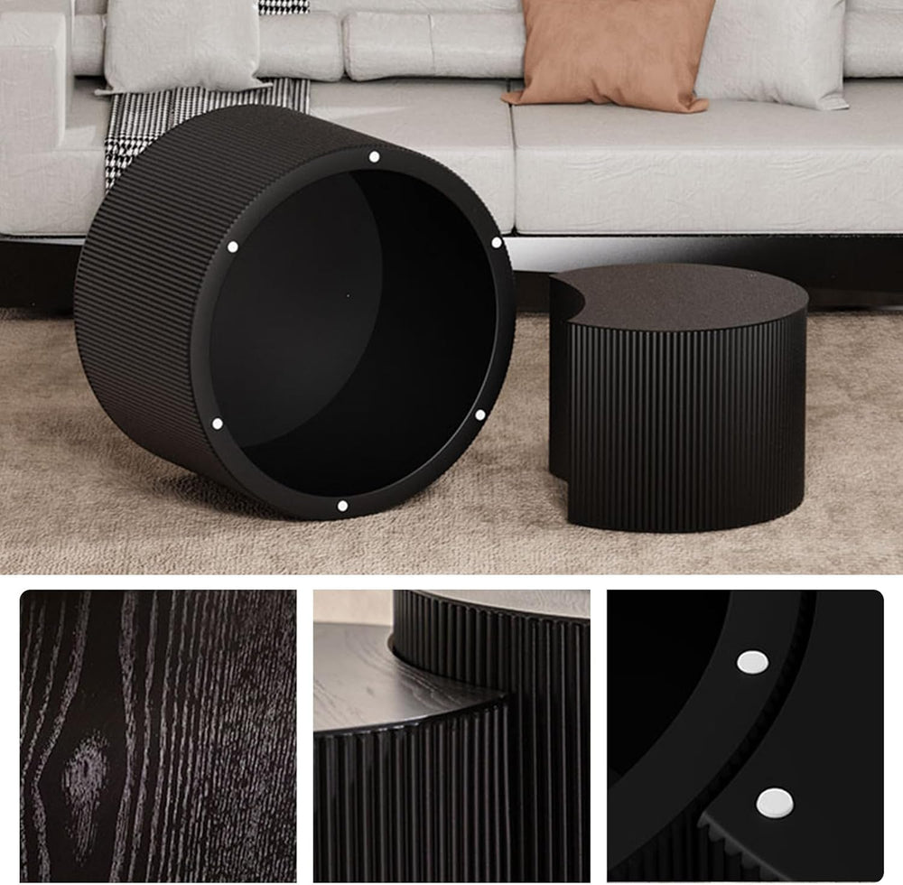 Round Nesting Coffee Table Set 2 Piece (A Black 27.56 in) | Drum Modern Stack...