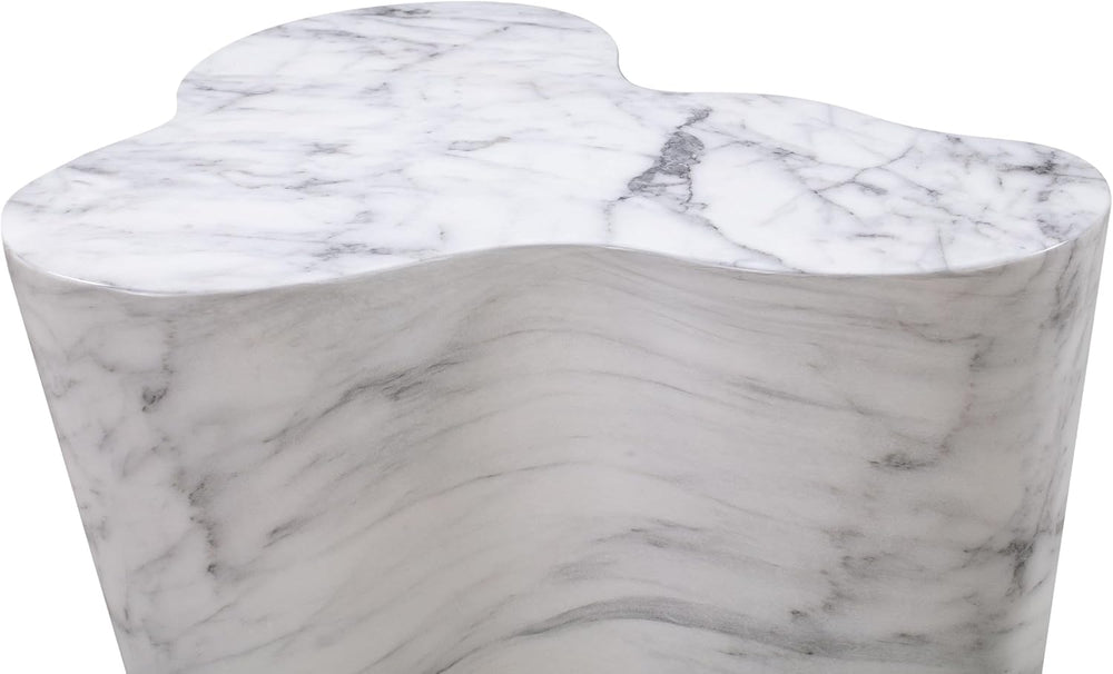 First of a Kind Tall Side Table in White Marble Concrete
